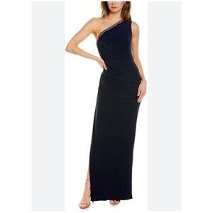 MIDNIGHT BLUE Adrianna Papell  EMBELLISHED Maxi Evening Jersey Gown Sz 10 NWT